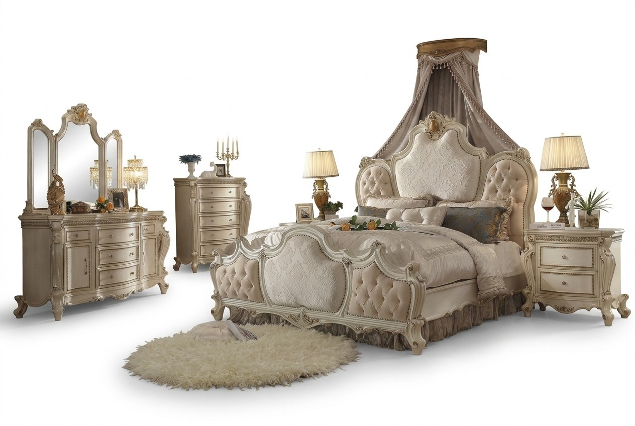 Designer Schlafzimmer Bett 2x Nachttische Kommode 4tlg. Set Neu 180x200cm