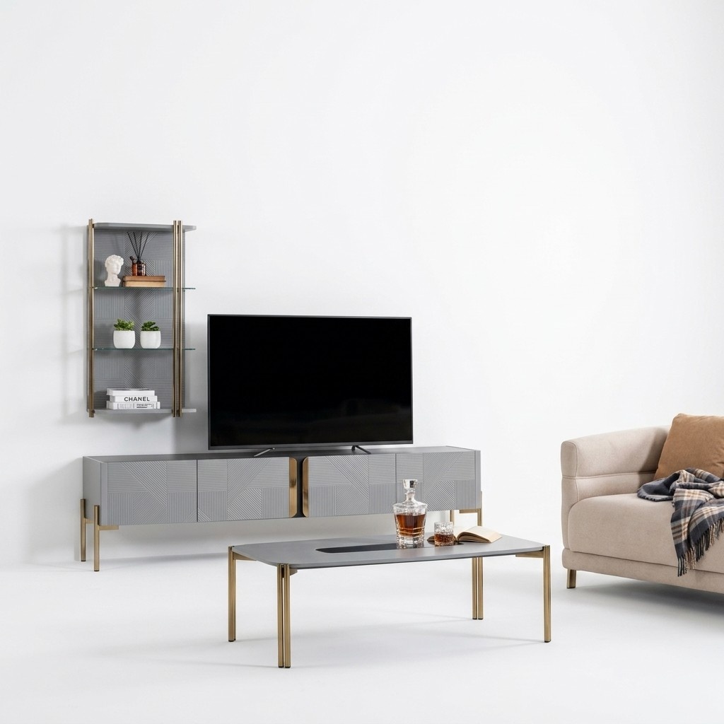 Designer Set 2 tlg. Wohnwand Lowboard Wandschrank Luxus Möbel Wohnwände