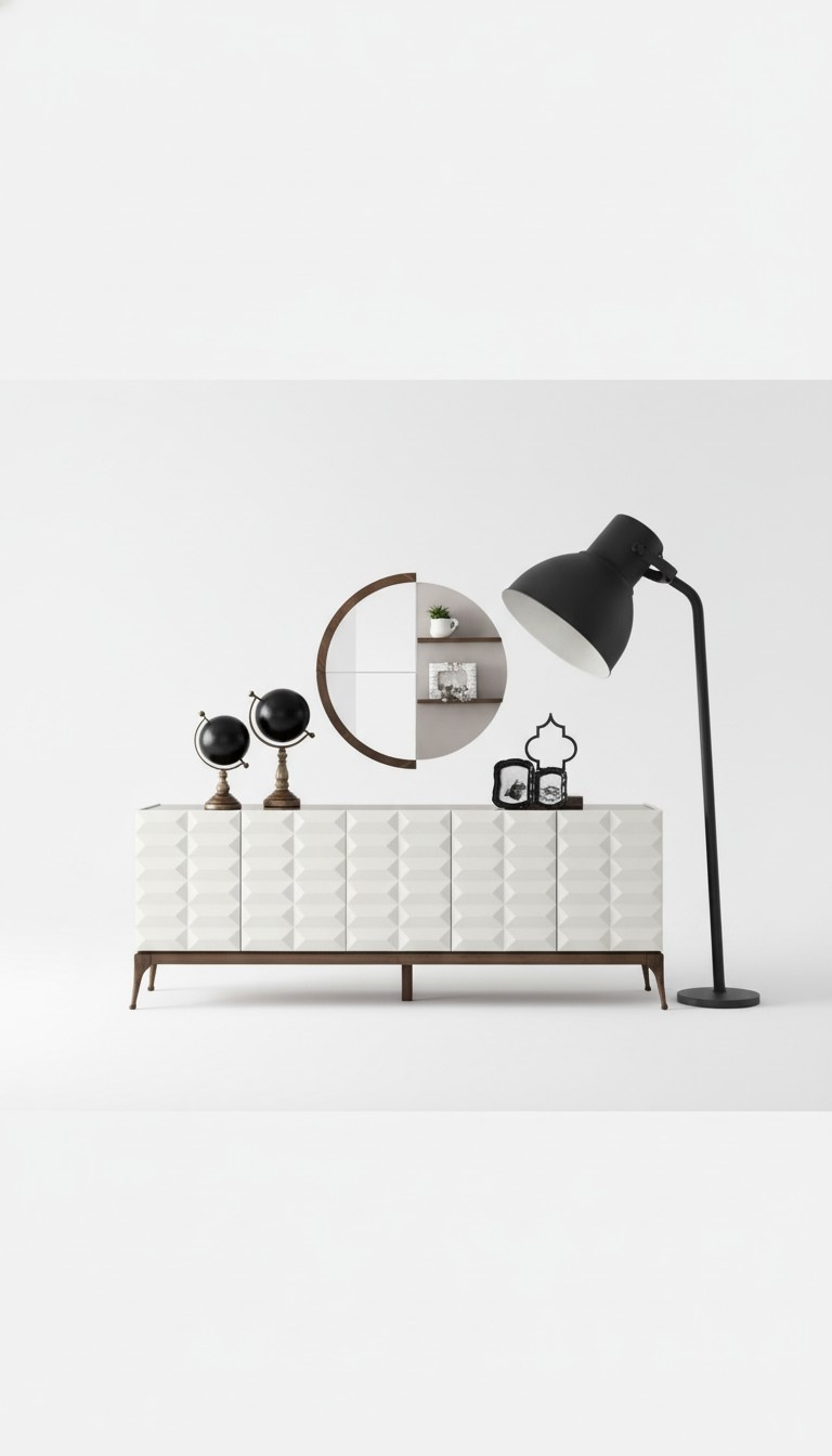 Designer Sideboard Hochglanz Spiegel Mit Regalen Kommode Schrank Weiß