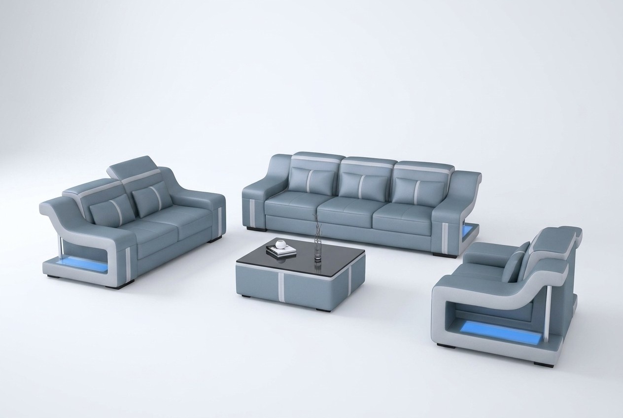 Designer Sofa Couch 3+2 Sitz Polster Leder Couchen Big Sofas Beleuchtet