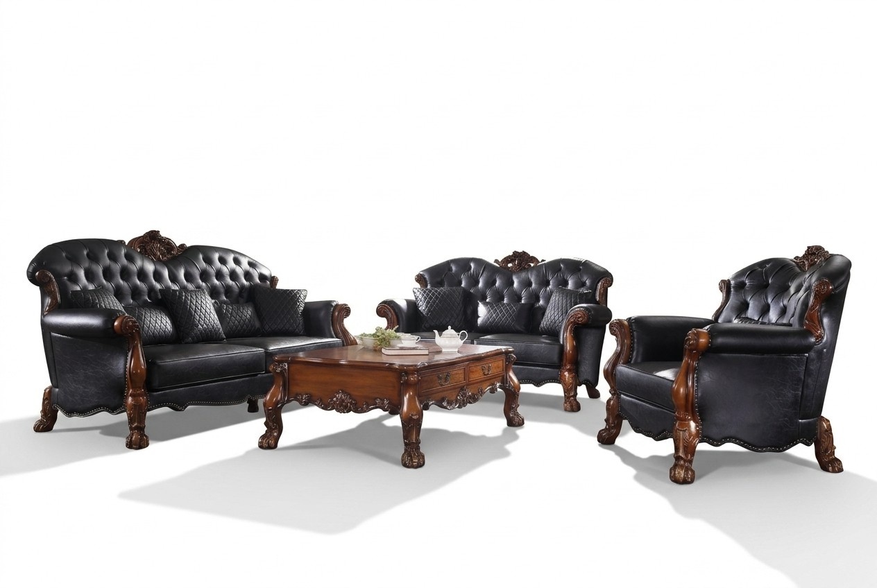 Designer Sofagarnitur 3+2+1 Sitzer Sofa Couch Leder Garnitur Polster Set
