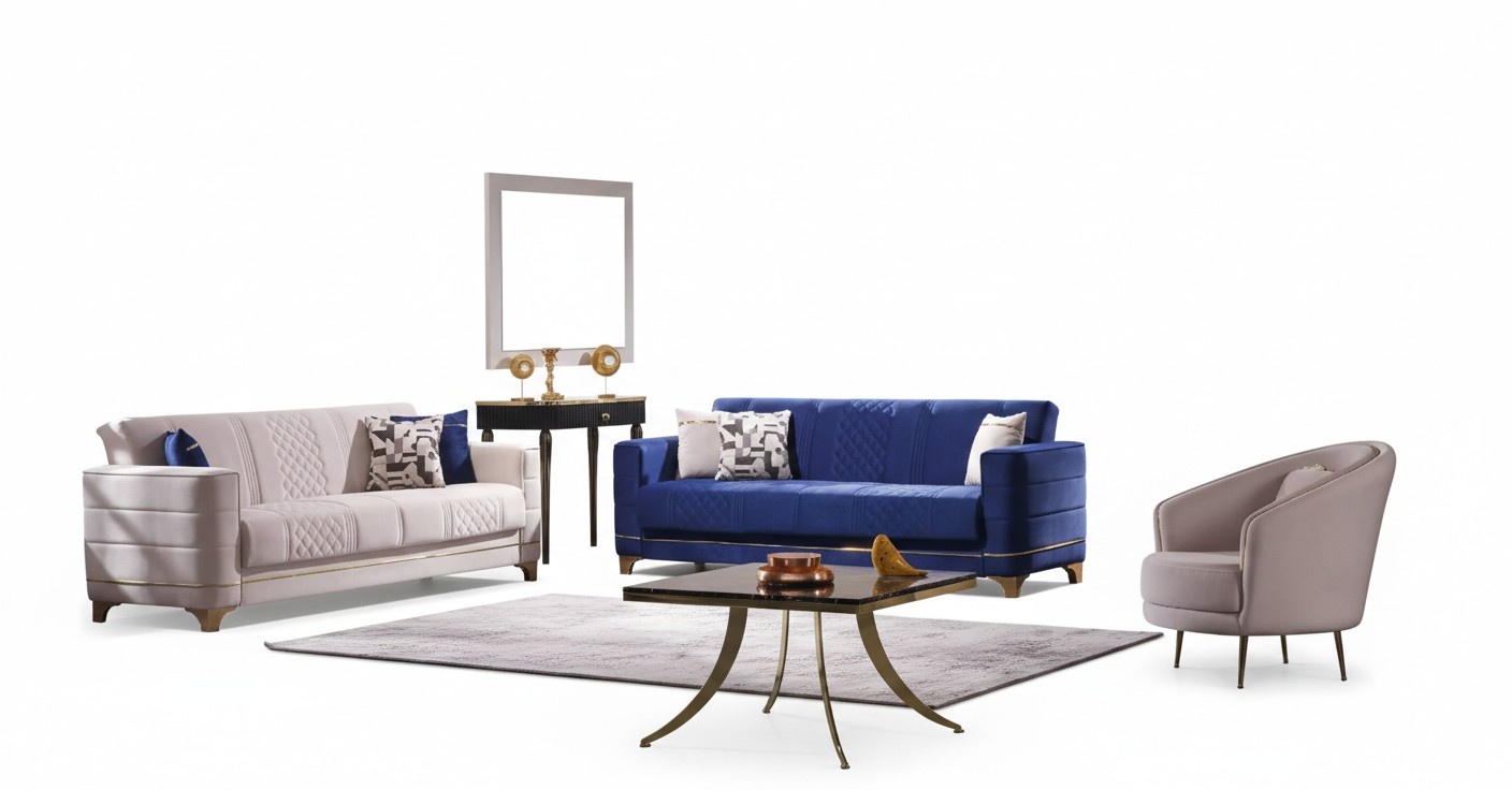 Designer Sofagarnitur 3+3+1 Sitzer Sofa Stoff Garnitur Polster Set Modern