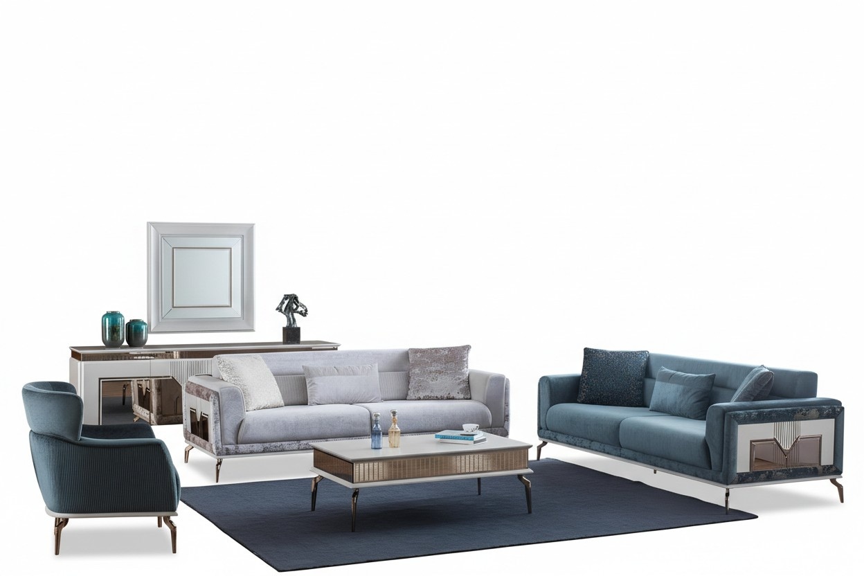 Designer Sofagarnitur 4tlg. Couch Sofa Set 3 Sitzer Sessel Couchtisch