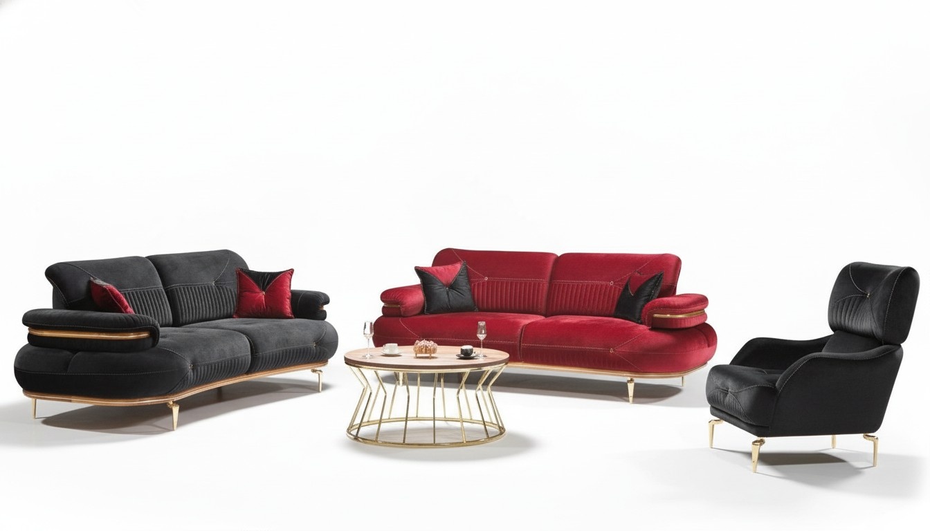 Designer Sofagarnitur Wohnzimmer Dreisitzer Polster Sessel Set 3tlg Neu