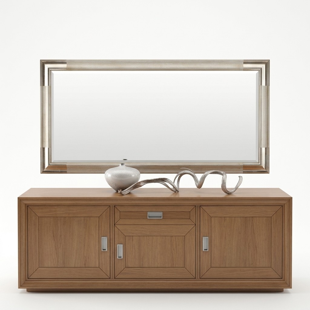 Designer Spiegel Anrichte Barock Spiegel Wohn Zimmer Regal Luxus Spiegel Silber