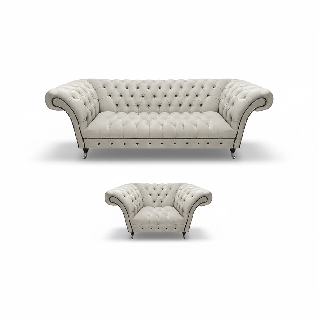 Designer Weiße Chesterfield Stoffgarnitur Moderne Sitzmöbel Luxus Set