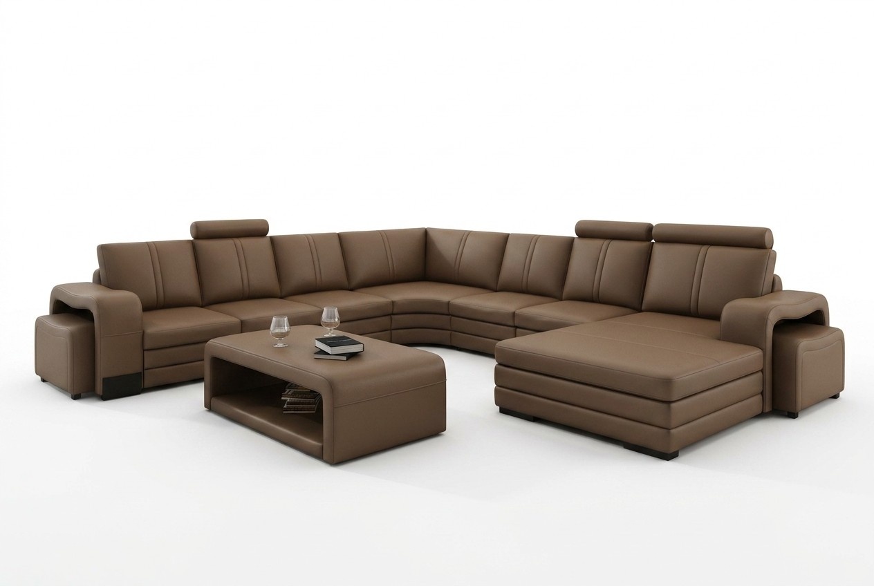 Designer Wohnlandschaft U-Form Hocker Couchtisch Couch Ecksofa Polster
