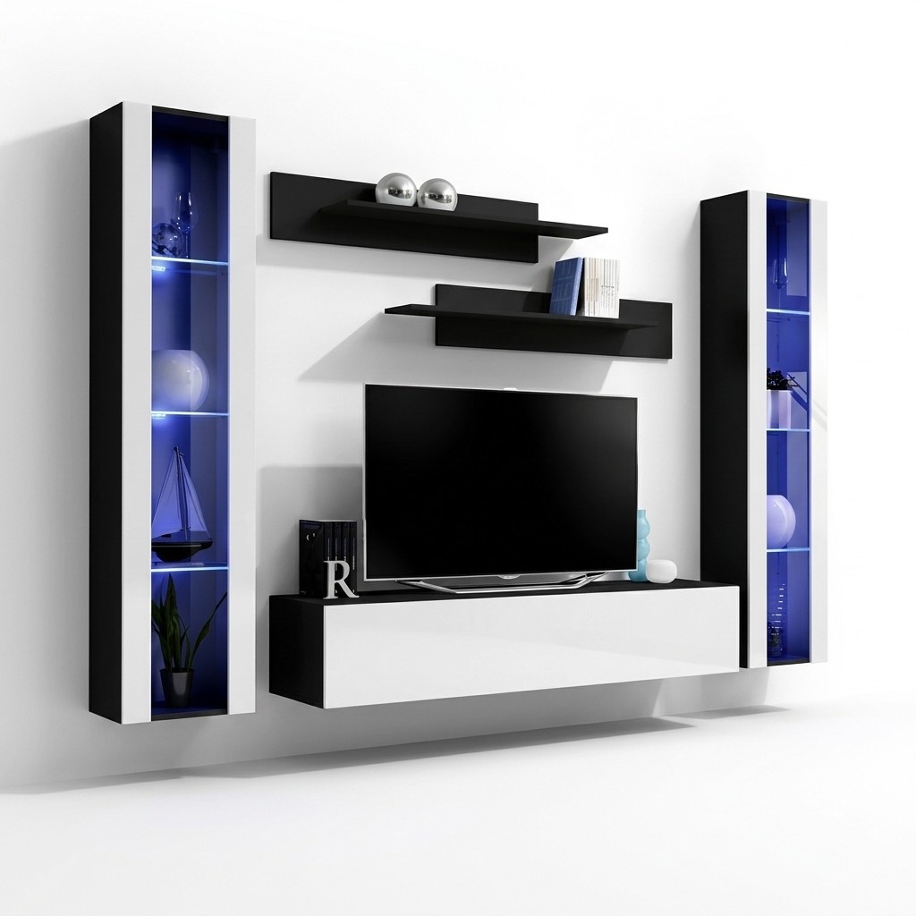 Designer Wohnwand TV-Ständer Holz Wand Regale Wohnzimmermöbel Stil