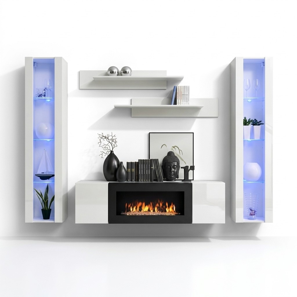 Designer Wohnzimmer Modern Luxus Einrichtung Wohnwand Wand Regale Sideboard