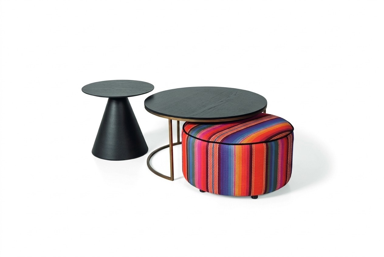 Designer Wohnzimmer set 3tlg. Luxur 2x Couchtisch und Hocker holz möbel