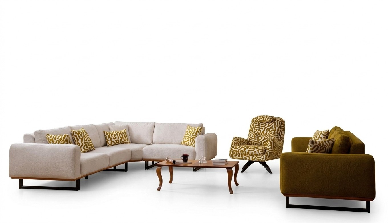 Designer Wohnzimmer Set 3tlg. Sofa 4 + 1 Sitz Ecksofa L-form Modern