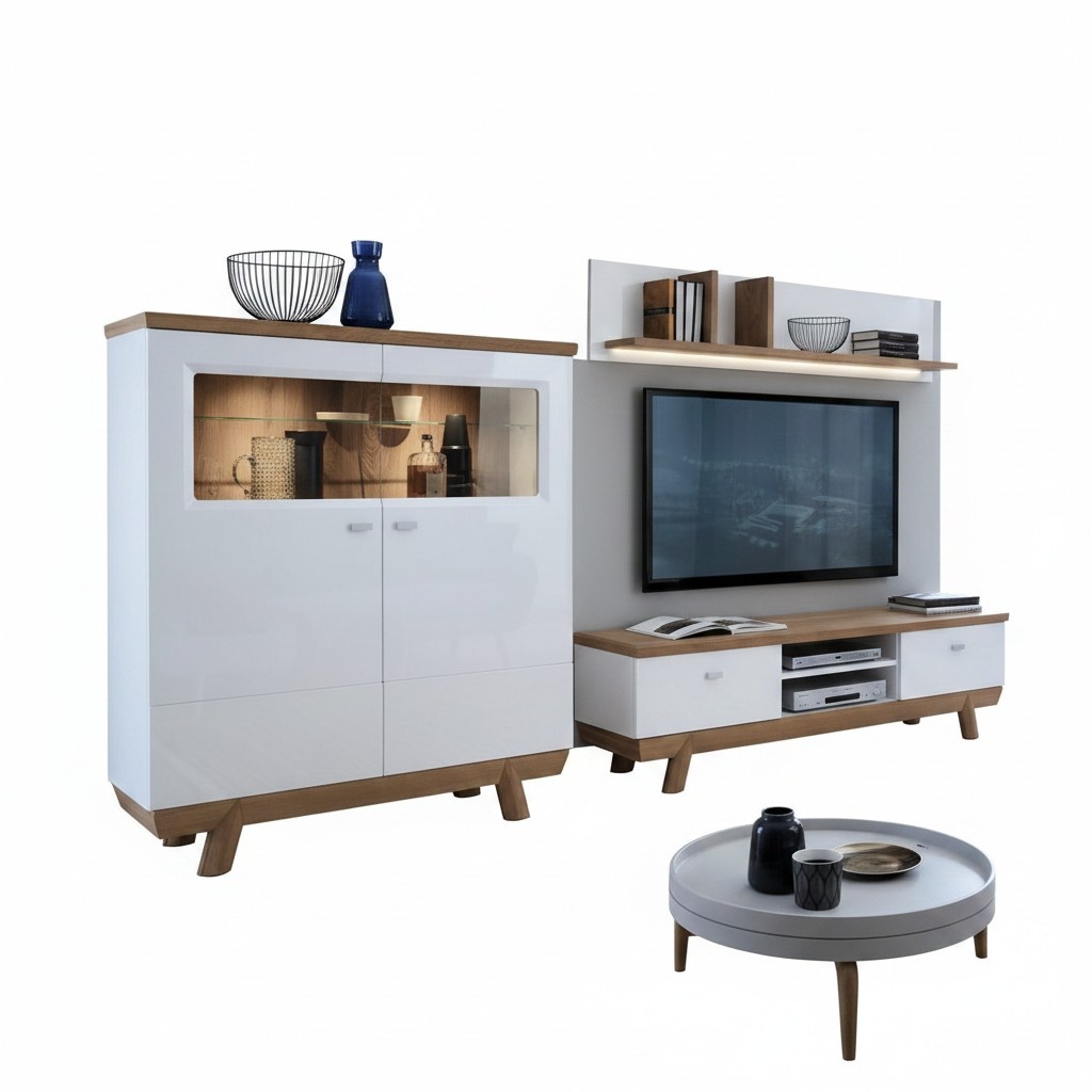 Designer Wohnzimmer Set 3 tlg Modern Wohnwand TV-Lowboard Medienmöbel Regale