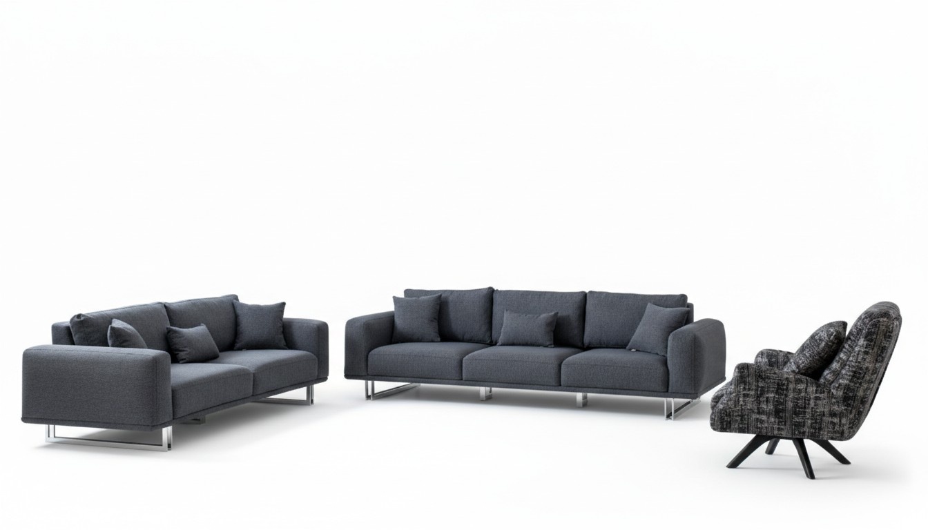 Designer Wohnzimmer Set Sofagarnitur 4 + 3 + 1 Sitz Luxus Grau Wohnlandschaft