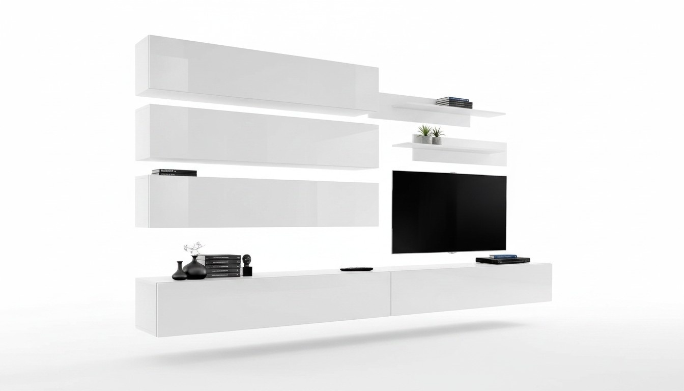 Designer Wohnzimmer Set Wand Regale Wohnwand Regal TV-Ständer Set 7tlg.