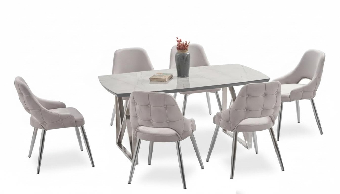 Designstuhl Garnitur Stuhl Set Tisch Esszimmer Stuhlgruppe Lounge 7tlg