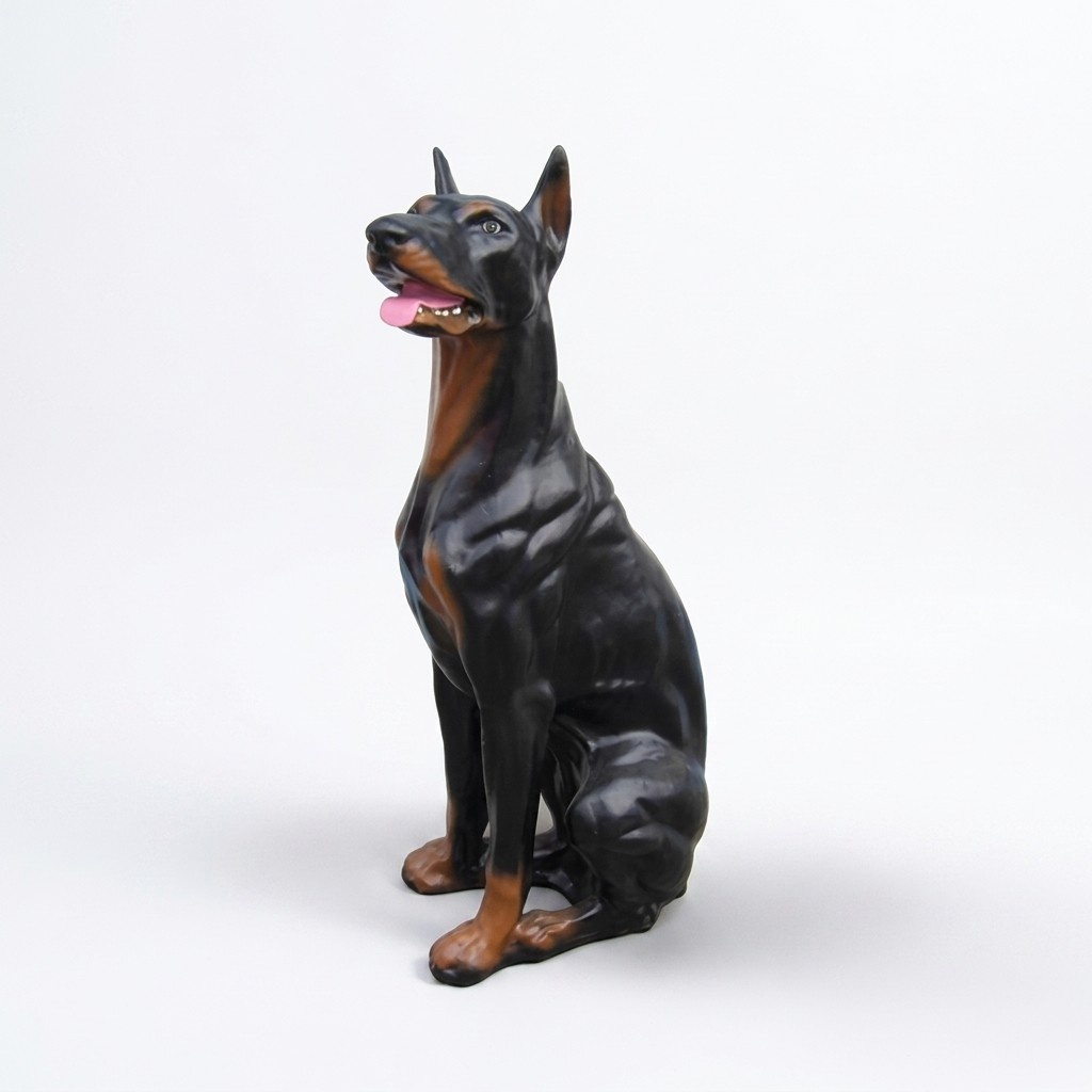 doberman Figur Statue Skulptur Kampf Hund Garten Deko Einbrecher