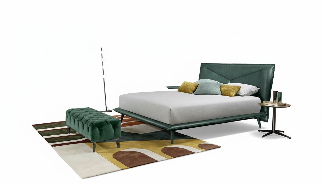 Doppel Bettrahmen Luxus Schlafzimmer Bett Doppelbett Holz Grün Leder Betten Neu