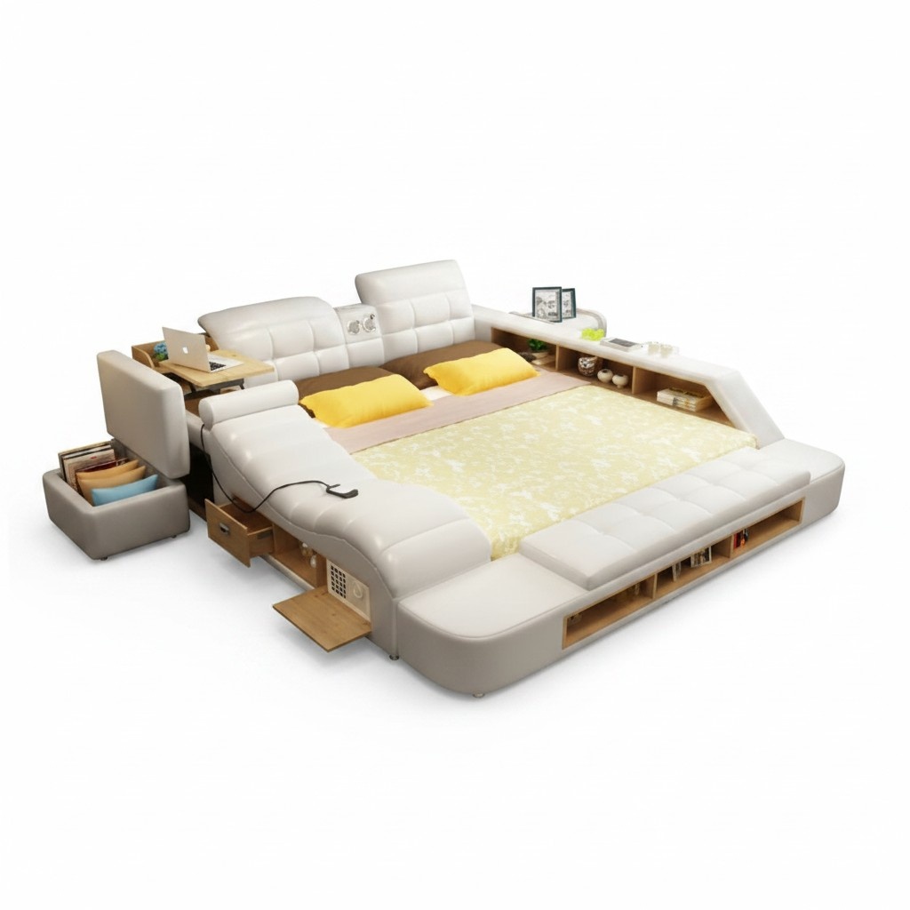 Doppel Design Leder Bett Polster Betten Moderne Hotel Multifunktion