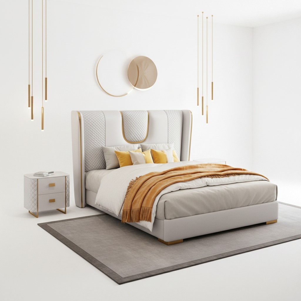 Doppel Hotel Betten Schlafzimmer Bett Polster Design Luxus Möbel Metall