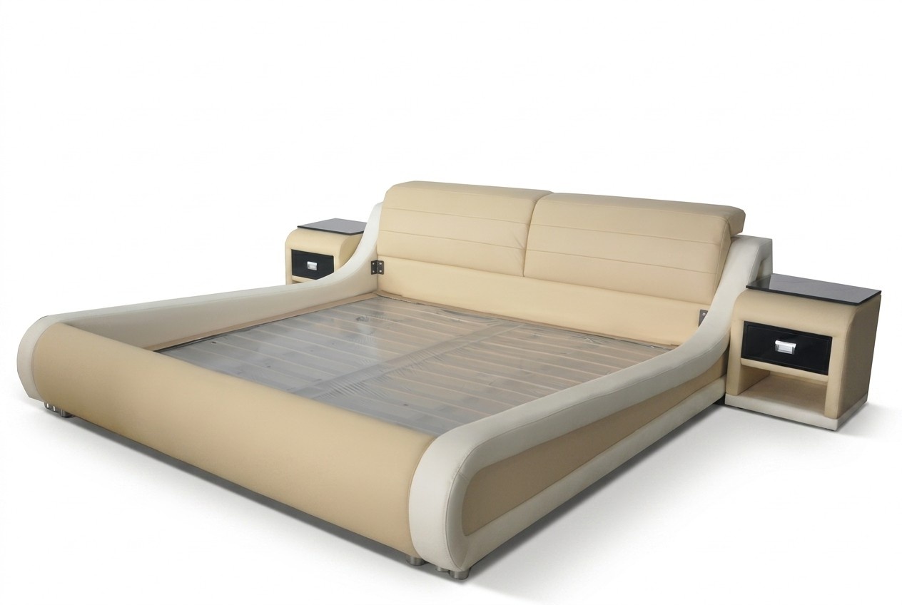 Doppel Luxus Design Leder Bett Polster Betten Moderne Hotel Multifunktion