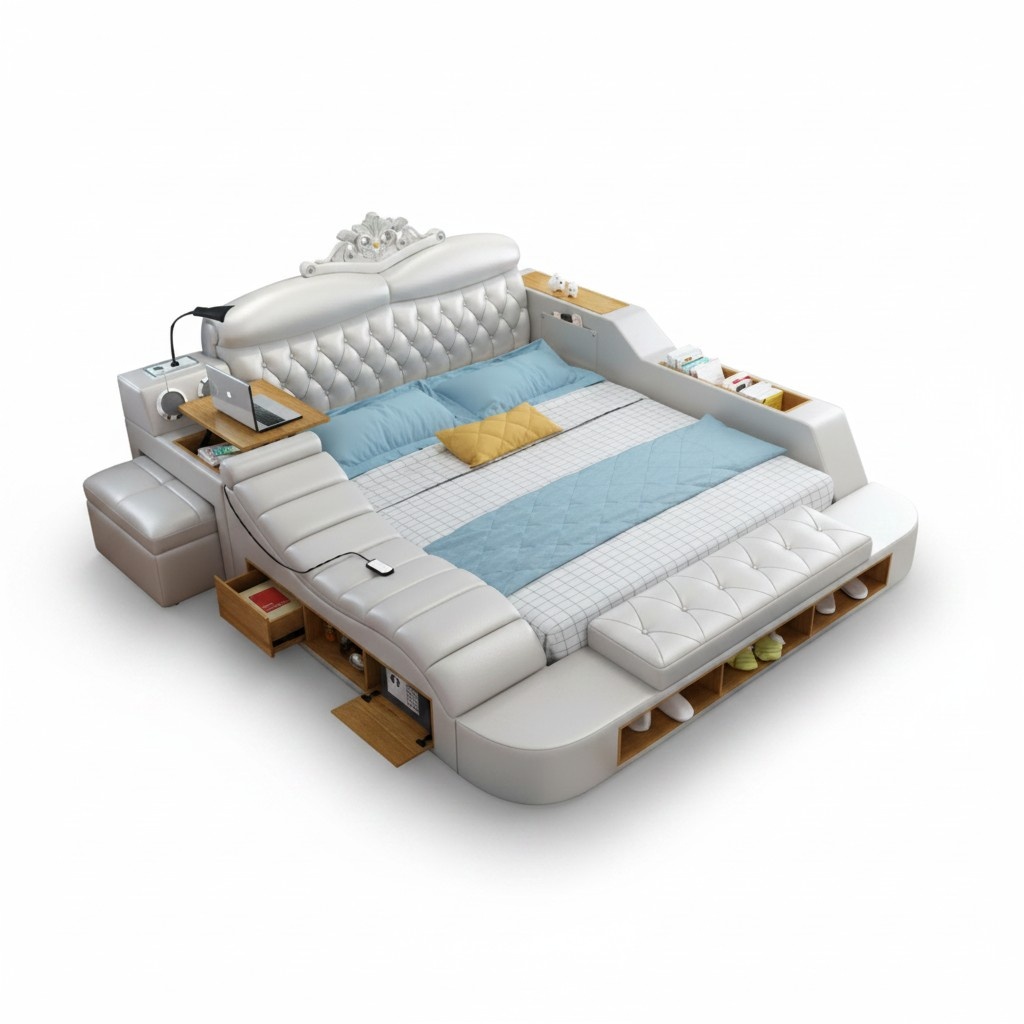 Doppel Luxus Design Leder Bett Polster Betten Moderne Hotel Multifunktion