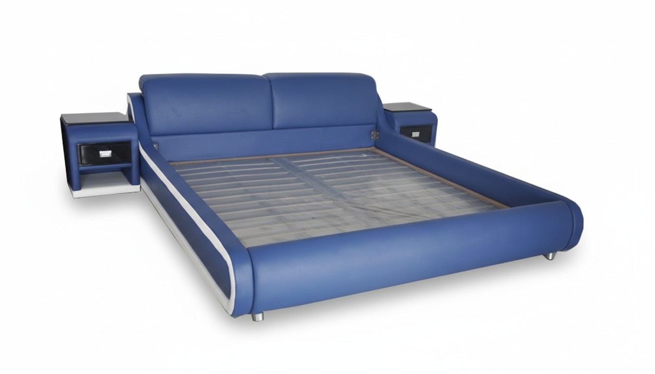 Doppel Luxus Leder Bett + USB Polster Betten Multifunktion LB8835