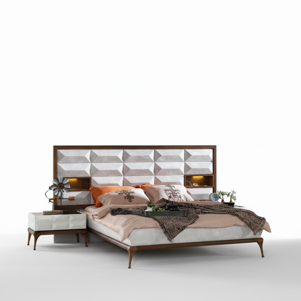 Doppelbett Nachttische Mit LED-Beleuchtung Weiß Schlafzimmer Komplett