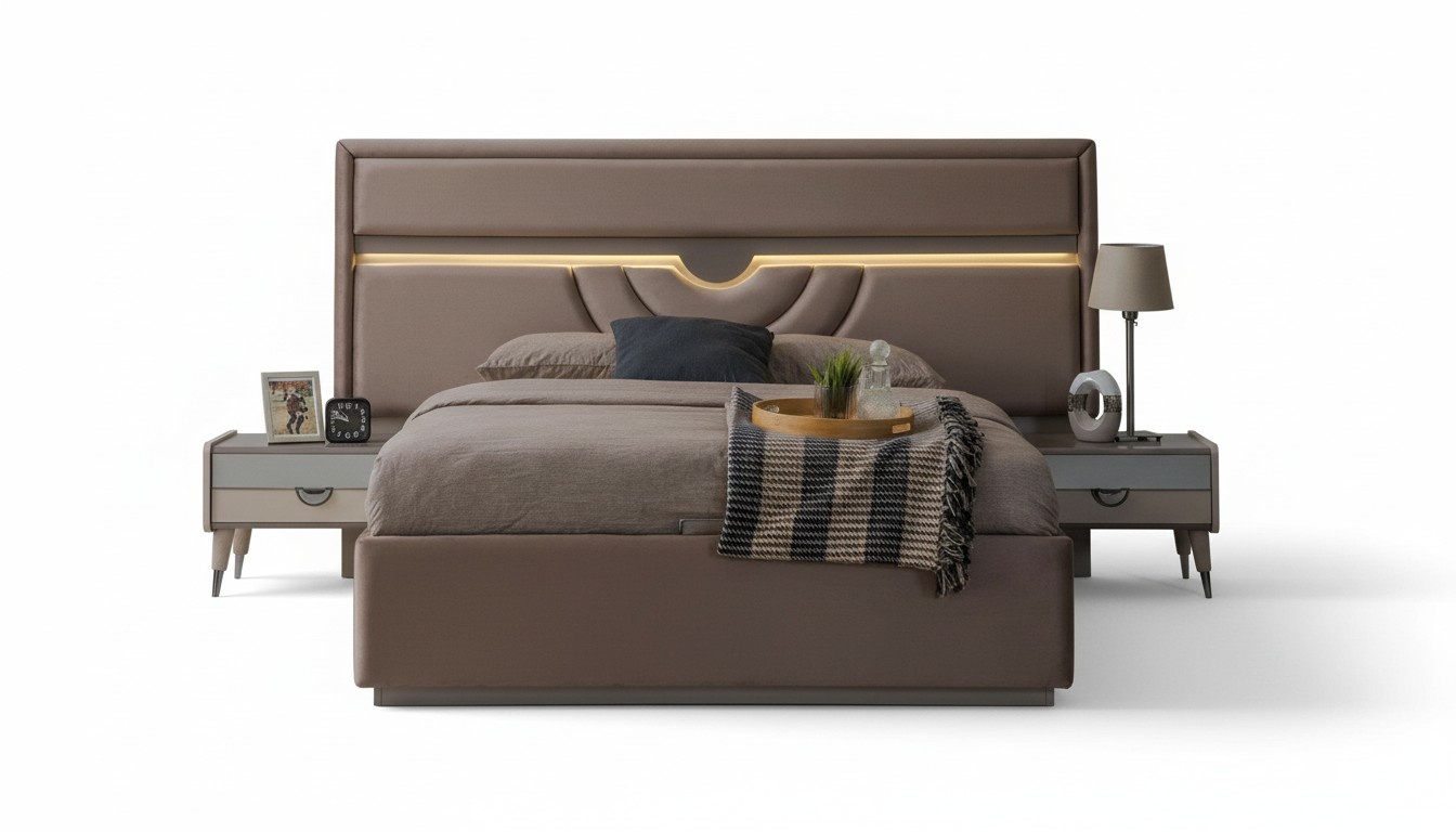 Doppelbett Schlafzimmer Bett Nachttische Beige Set 3tlg Bettkasten