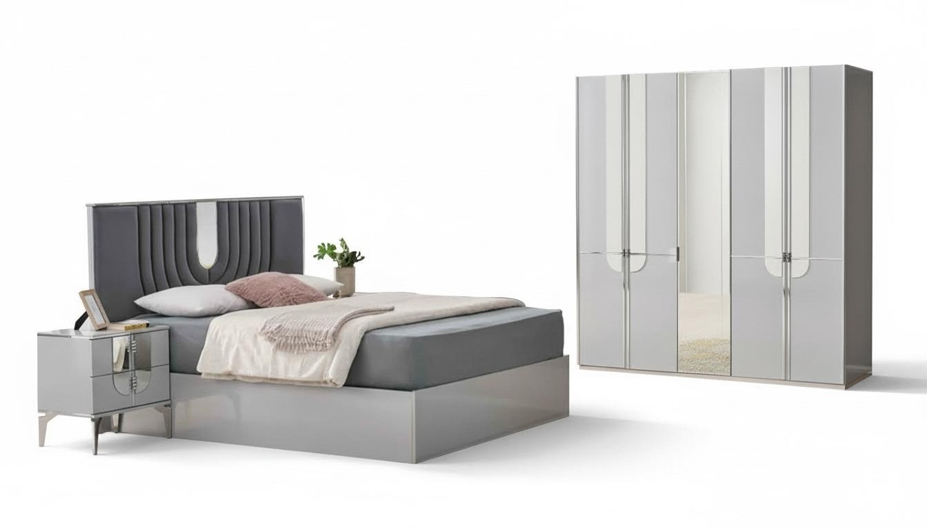 Doppelbett Schlafzimmer Komplette Nachttische Bett 4tlg Grau Schrank
