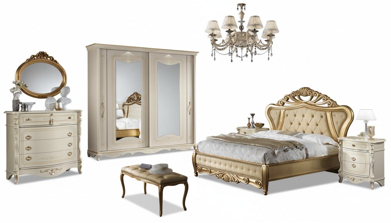 Doppelbett Schlafzimmer Möbel Schrank Nachttisch mit Schubladen Kommode 5tlg.