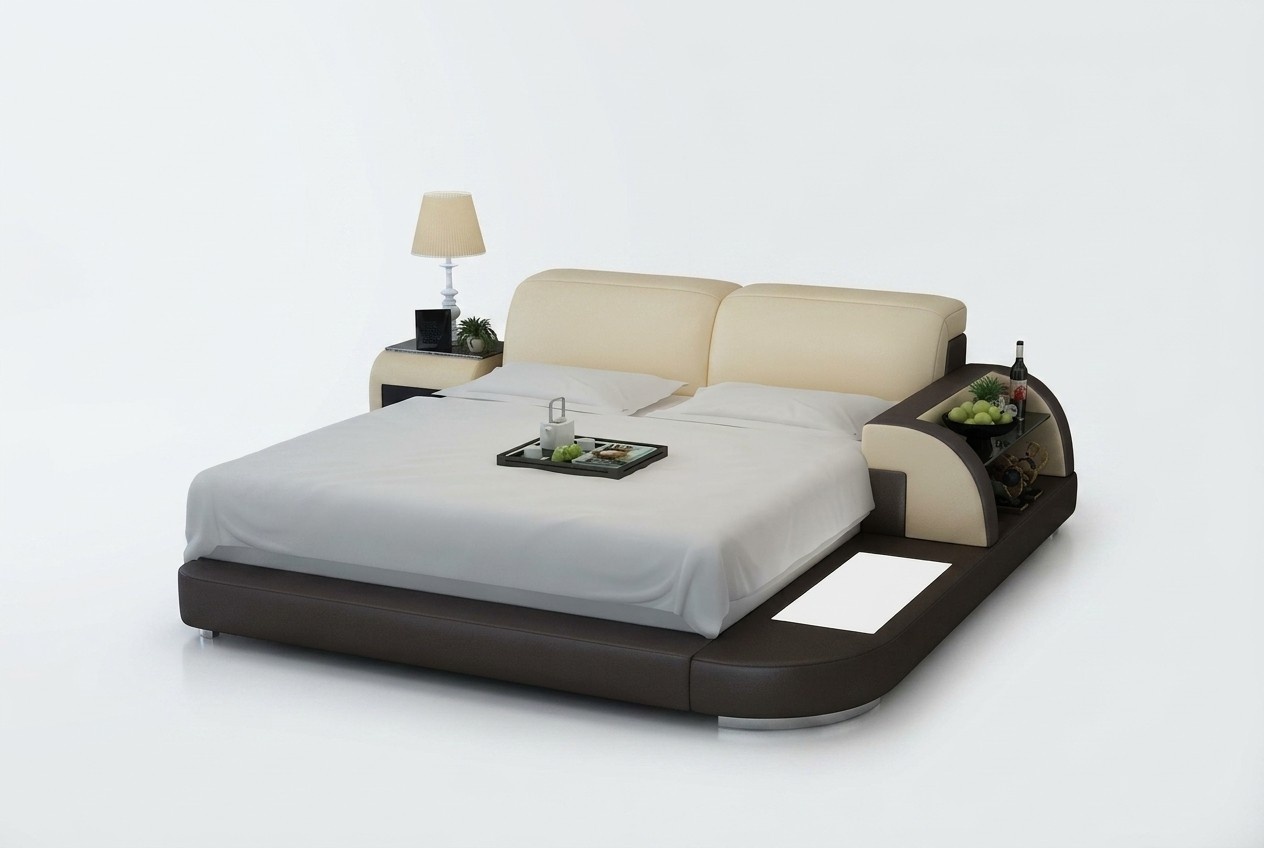 Doppelbett Wasserbett Hotel Betten Komplett Lederbett Polsterbett Wasser + USB