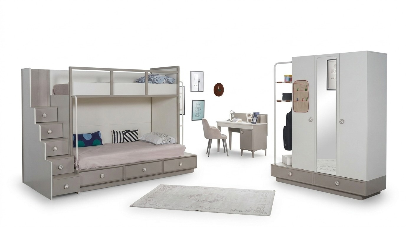 Doppelstockbett Bett Etagen Kinderzimmer Hochbetten Jugendzimmer Hochbett 3tlg.