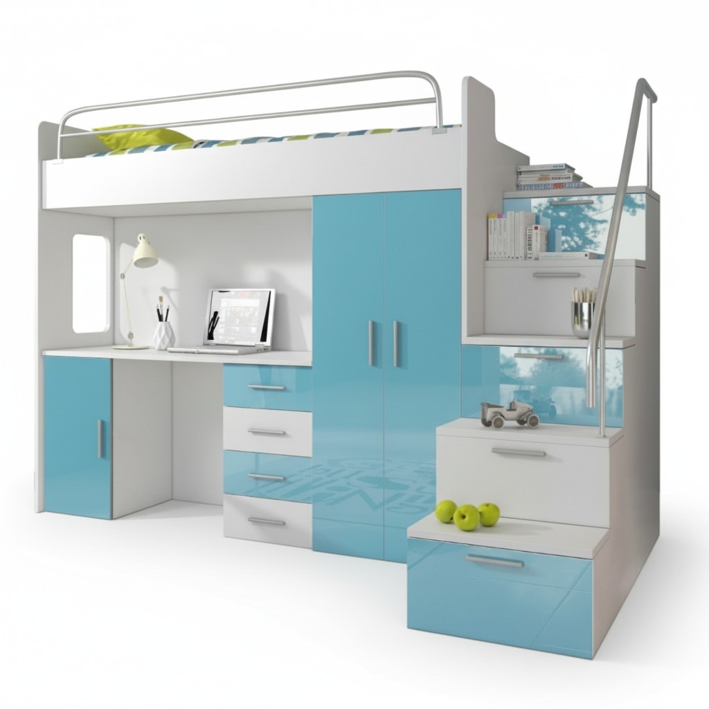 Doppelstockbett Etagenbett Bett Kinderbett Jugendbett Hochbett Blau Kinderzimmer