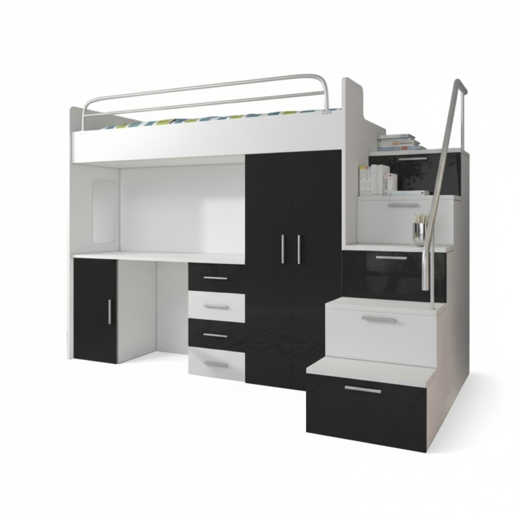Doppelstockbett Schwarz Tisch Schrank Multifunktion Etagen Hochbett Kinderzimmer