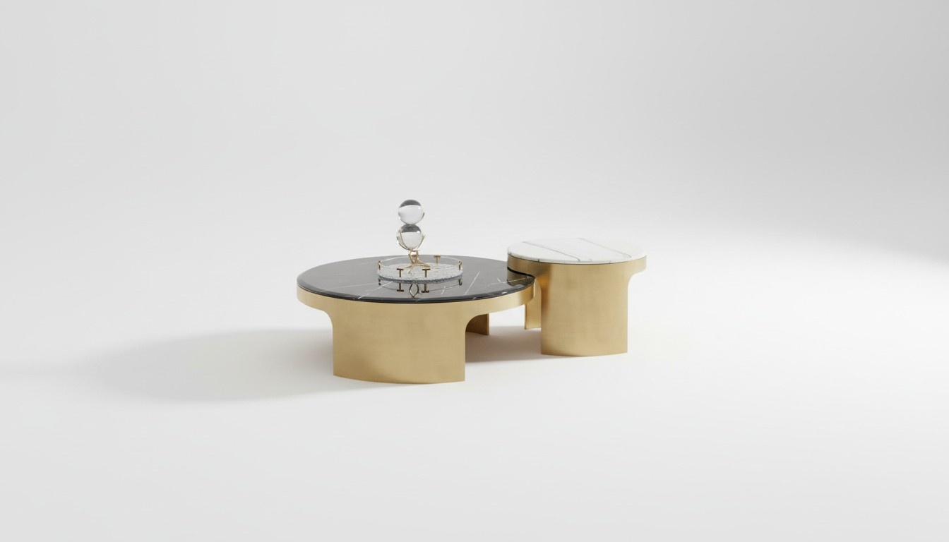 Doppelter Couchtisch Schwarz Weiß Luxus Tisch Wohnzimmer Kreative