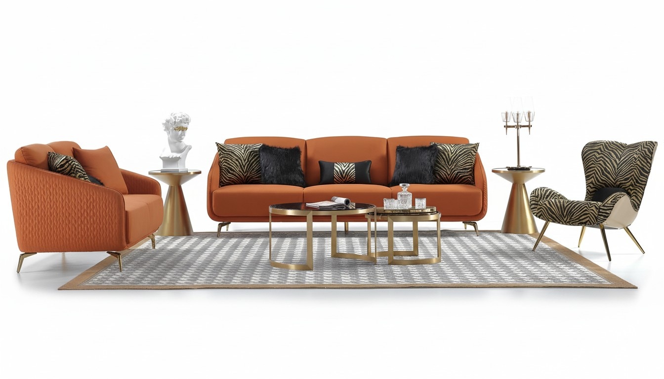 Dreisitzer Couch Polster Design Sofa Moderne 3er Sitz Sofas Zimmer Möbel Orange