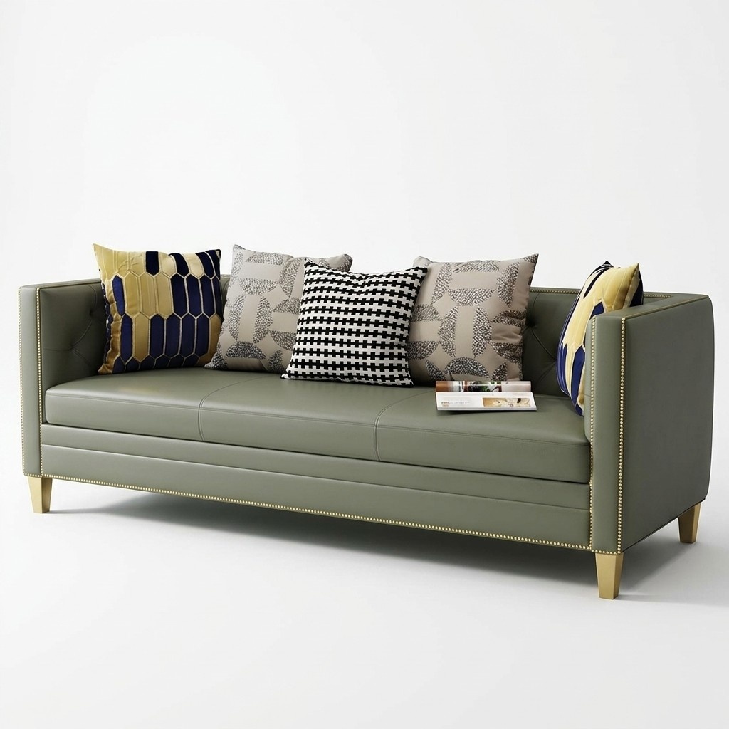 Dreisitzer Couch Polster Design Sofa Sitz Sofas Zimmer Blau Chesterfield