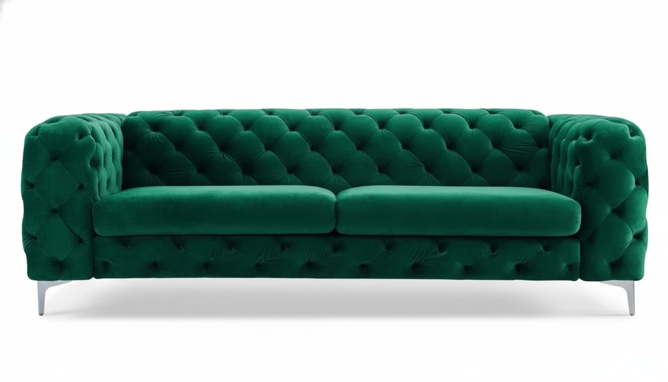 Dreisitzer Grün Chesterfield Sofa Samt Möbel Textil Stoff Wohnzimmer Couch Neu