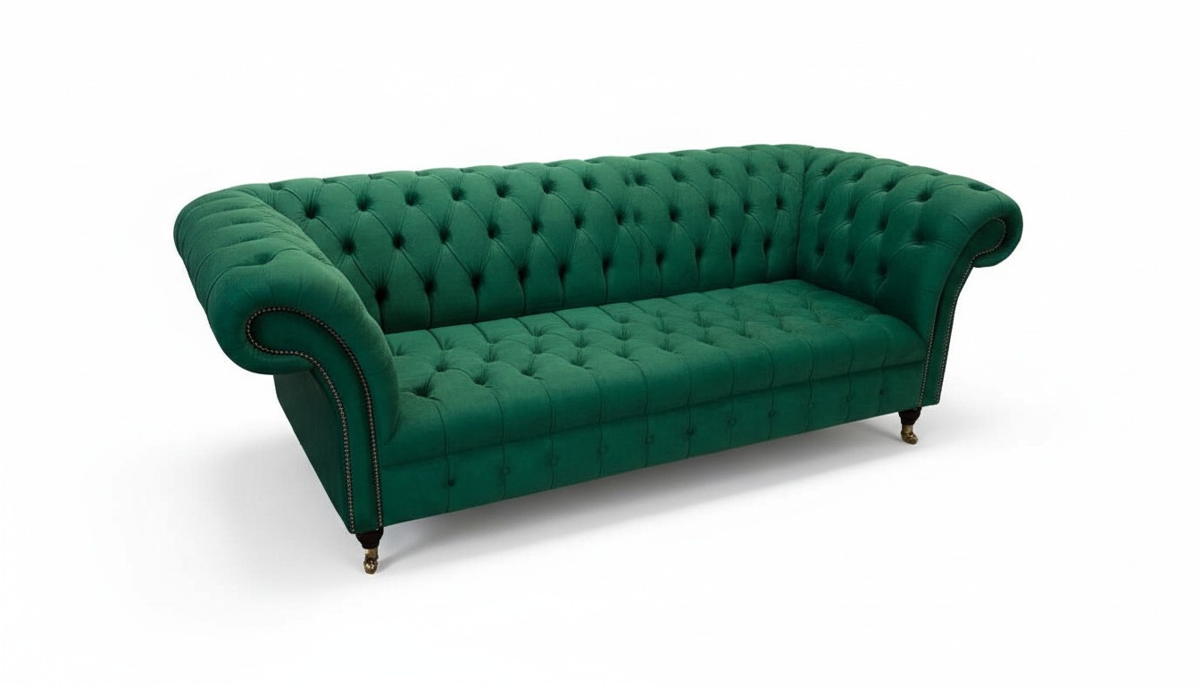 Dreisitzer Sofa 3 Sitzer Luxus Sitz Modern Sofas Grün Stoff Chesterfield