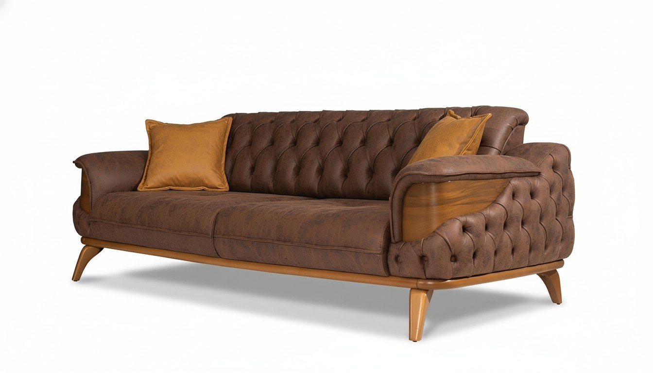Dreisitzer Sofa Luxus Sitzer Chesterfield Leder Braun Design Wohnzimmer