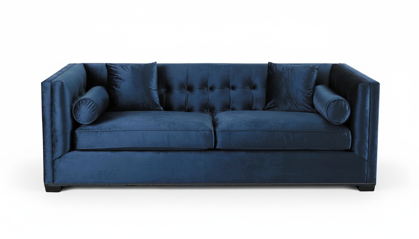 Dreisitzer Stoff Wohnzimmer Navy Blau Design Polster Sofa Sofas Chesterfield Neu