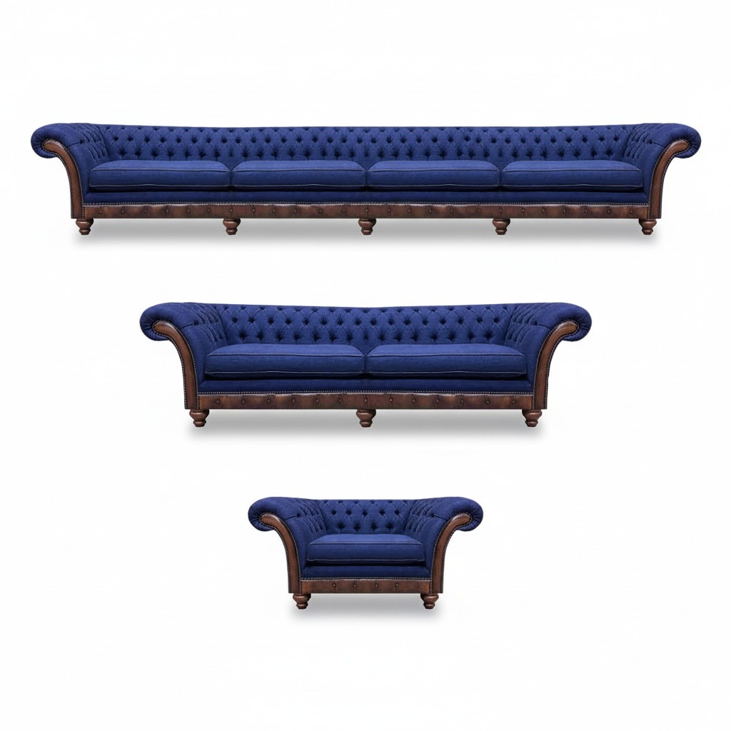 Dunkelblaue Chesterfield Garnitur Luxuriöse Polster Sitzmöbel Couchen