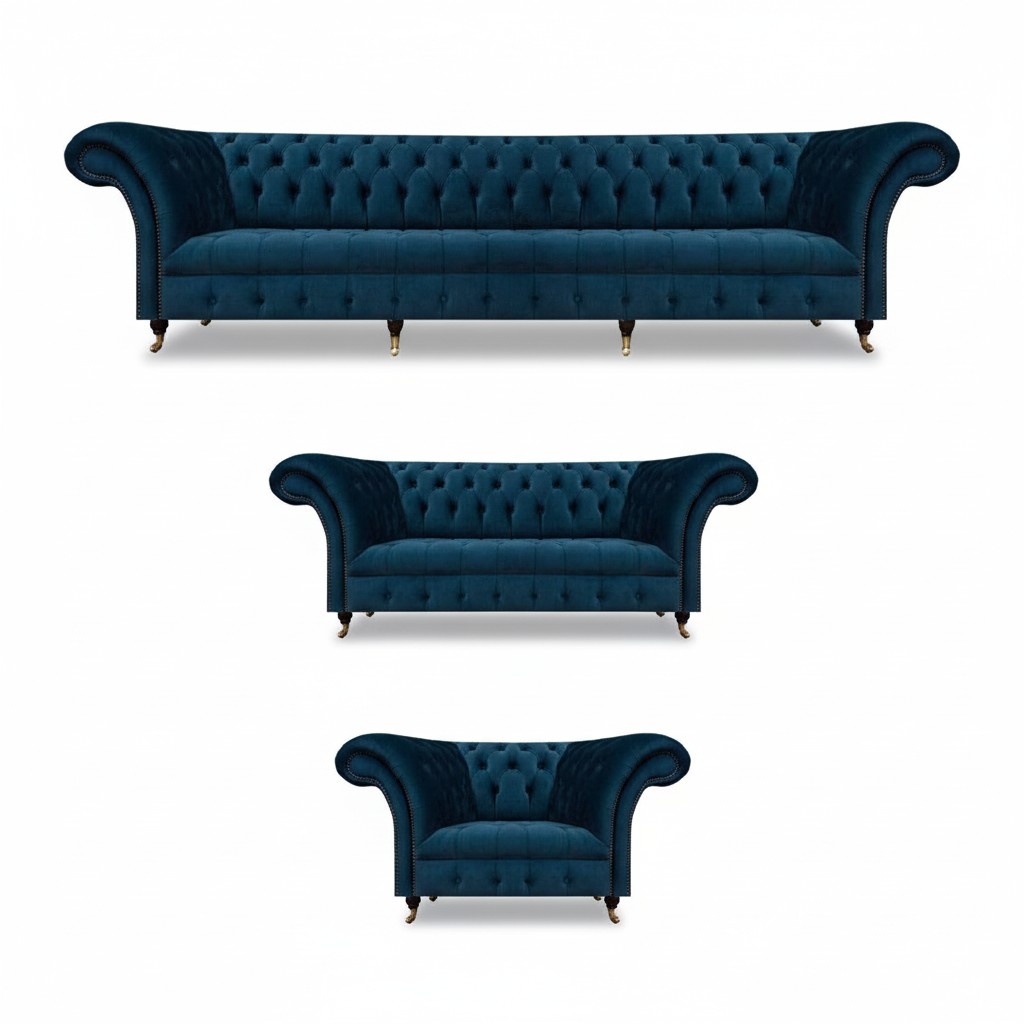 Dunkelblaue Chesterfield Sofas Designer Stoffcouchen Wohnzimmer Möbel