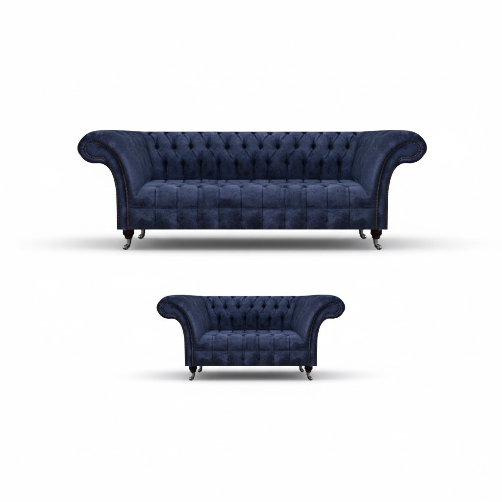 Dunkelblaue Chesterfield Textilgarnitur Designer Sofas Polster Couchen