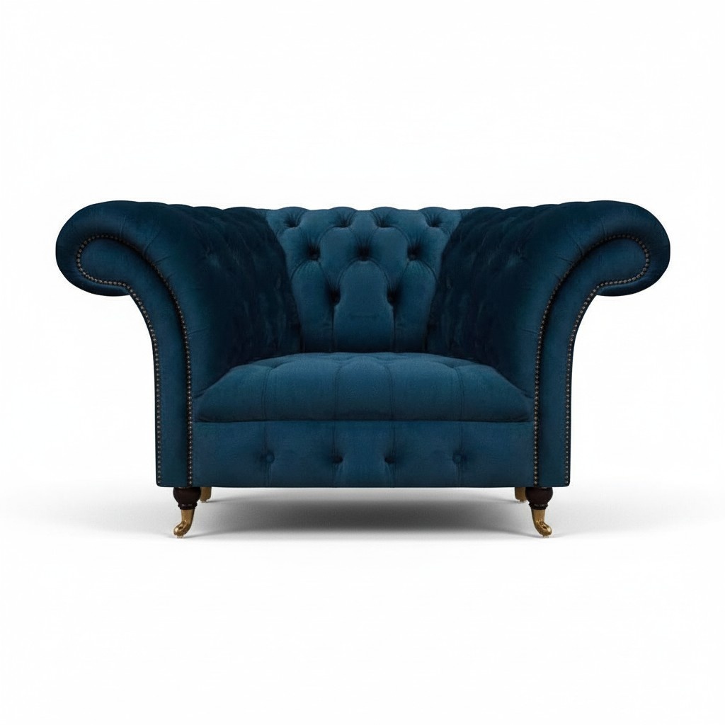 Dunkelblauer Chesterfield Einsitzer Wohnzimmer Polster Designer Sessel