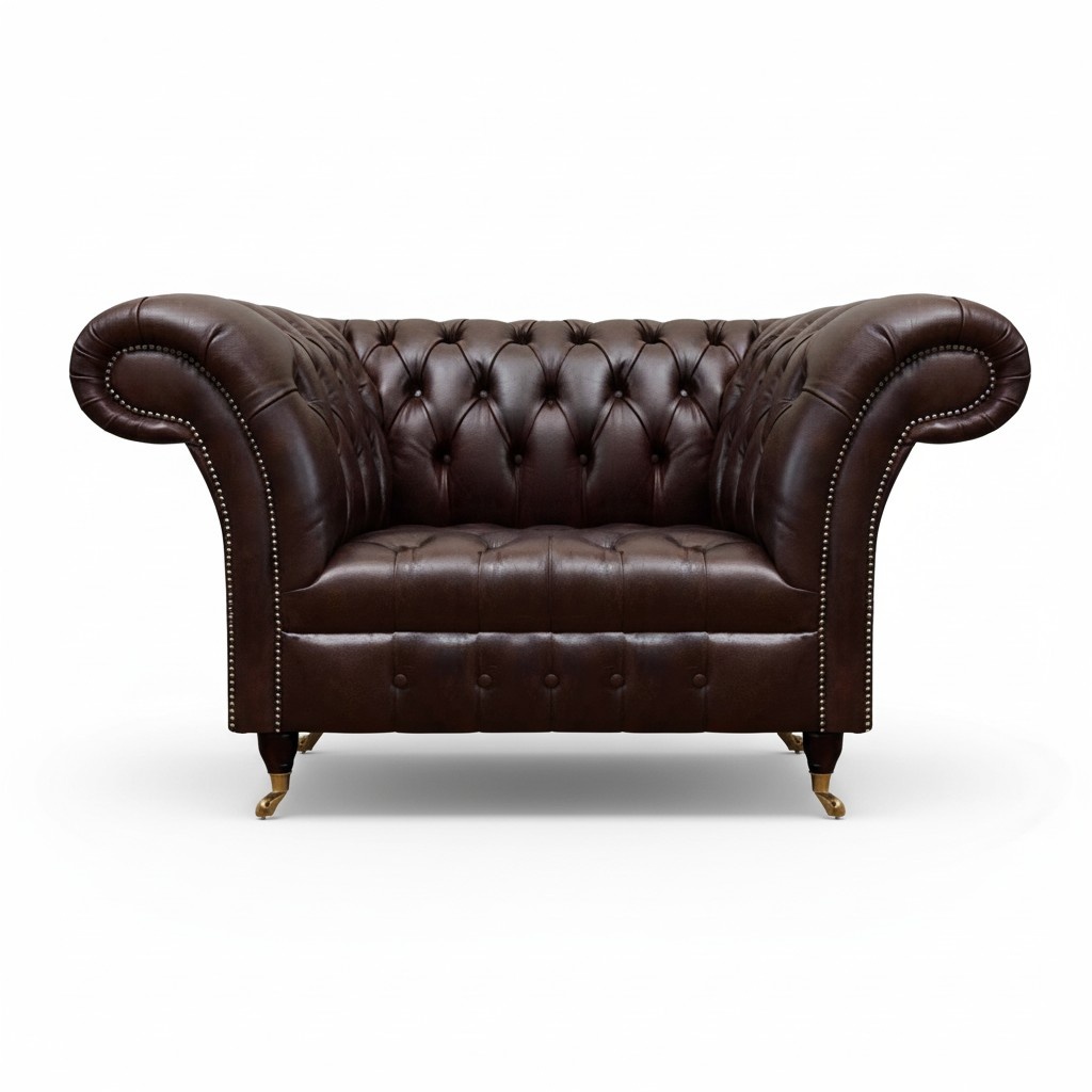 Dunkelbrauner Chesterfield Ledersessel Wohnzimmer Kunstleder Einsitzer