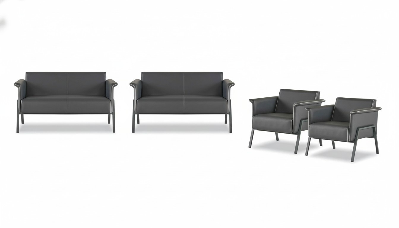 Dunkelgraue Arbeitszimmer Garnitur 2x Textil Sessel 2x Zweisitzer Möbel