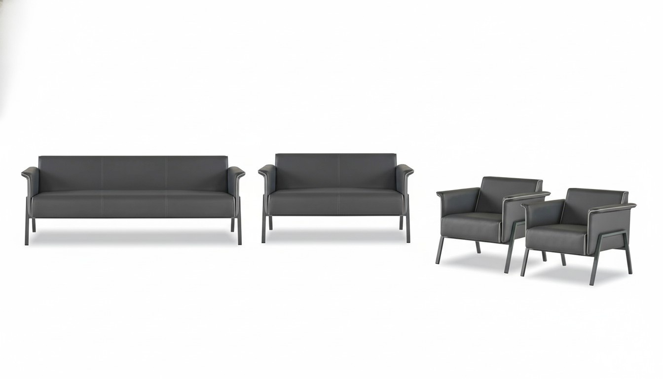 Dunkelgraue Arbeitszimmer Sessel Textil Sitzbank Dreisitzer 2-Sitzer