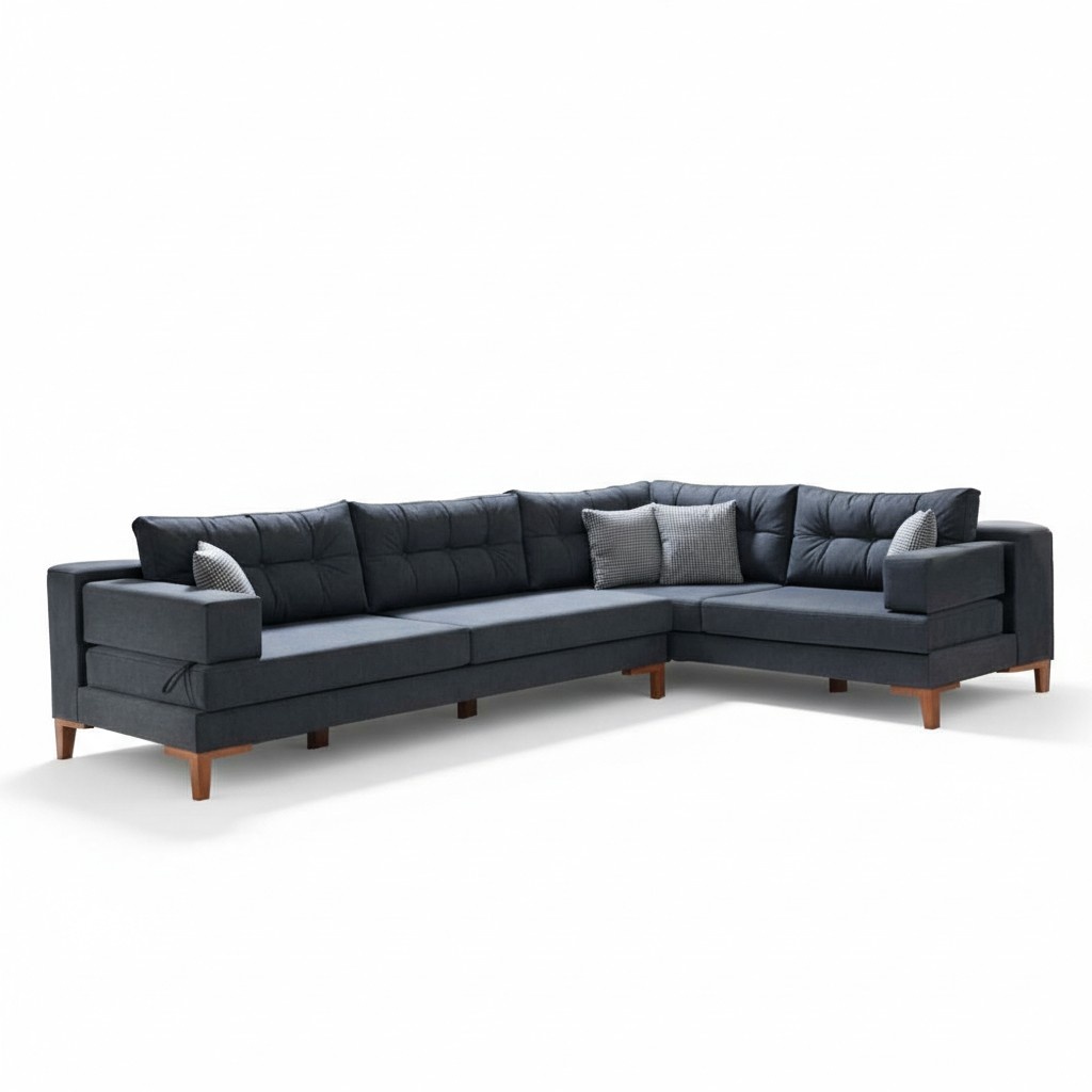 Dunkelgraues Ecksofa Wohnzimmer L-Form Couch Luxus Stoffcouchen Neu