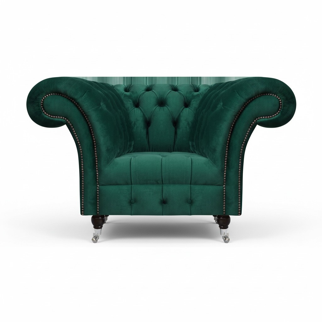 Dunkelgrüner Chesterfield Sessel Wohnzimmer Sitzmöbel Luxus Einsitzer